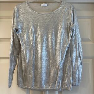 Club Monaco semi sheer long sleeve silver shirt Silver Metallic Women's Top
